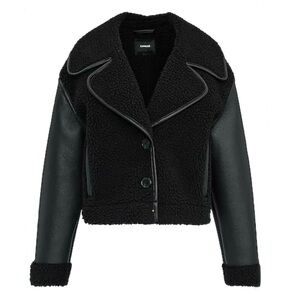 NWT Black Shearling & Leather Jacket sheep coat superdown anja bomber l’academie